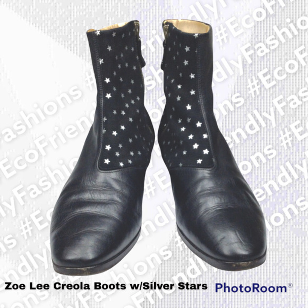 Zoe Lee Womens Black Creola Boots Silver Stars Zipper Ankle Boot Size 39.5
